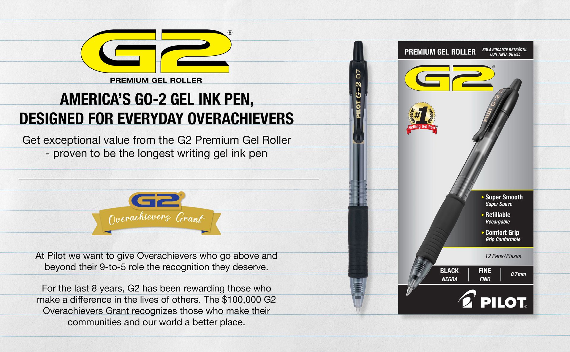 PILOT G2 Premium Gel Pens, Fine Point 0.7mm, Blue Ink, 12-Pack
