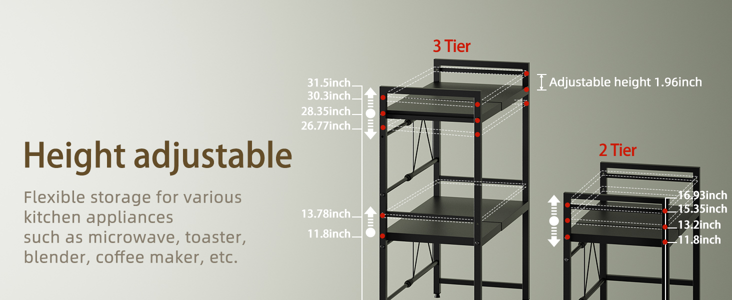NETEL 3 Tier Expandable Microwave Stand countertop,Microwave Oven Rack