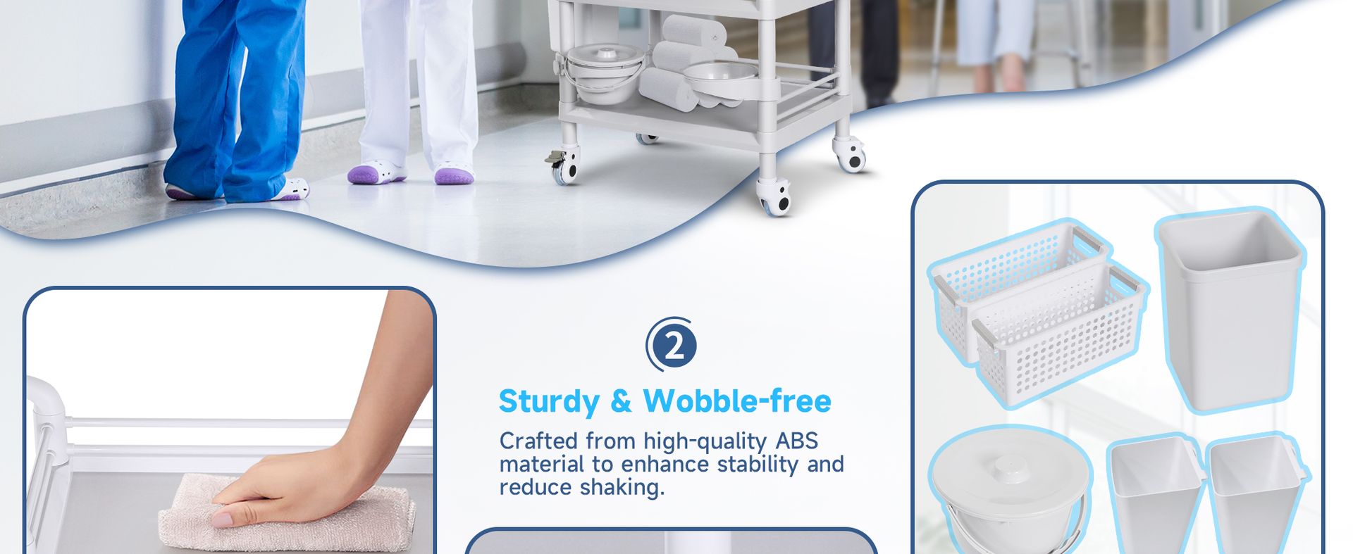Mobile Medical Cart 3-Tier Professional Utility Cart 330 LBS Max Load