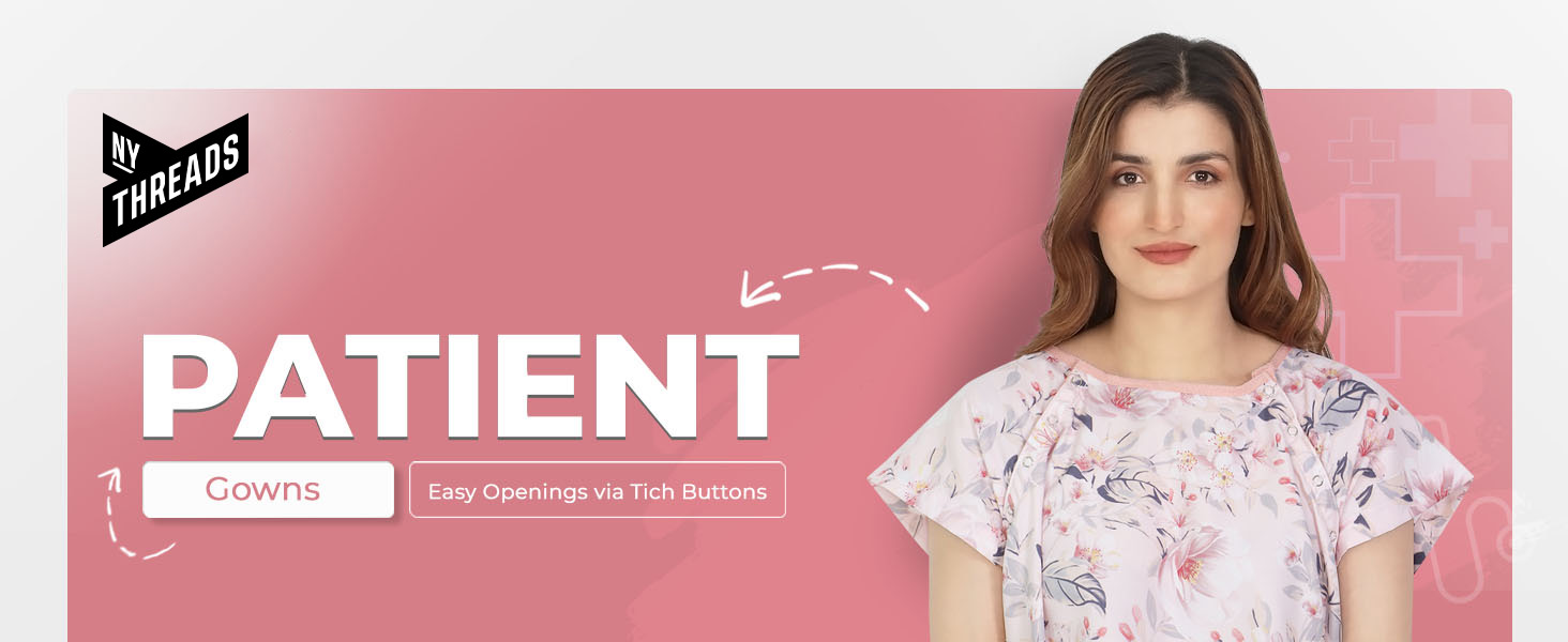NY Threads Women's Hospital Gown Snap Button Closure Soft Patient Gown