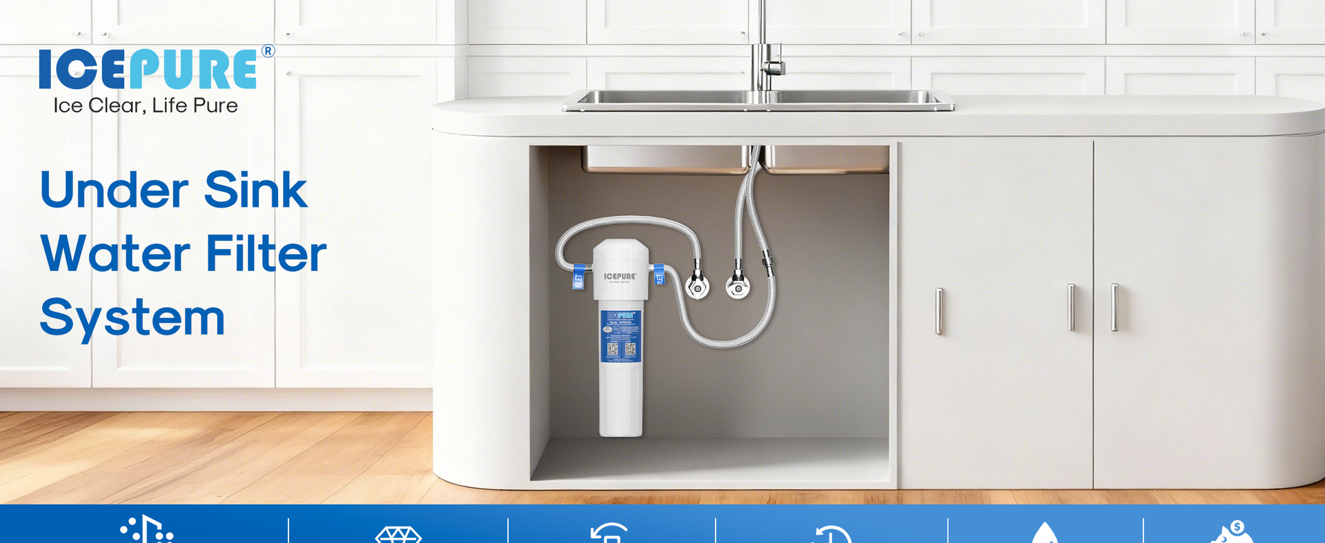 ICEPURE Under Sink Water Filter System, 3 Years or 22000 Gallons Ultra High Life NSF/ANSI 42 Certified, Removes Heavy Metals,Chlorine,Direct Connect Under Counter Drinking Water System, USA Tech