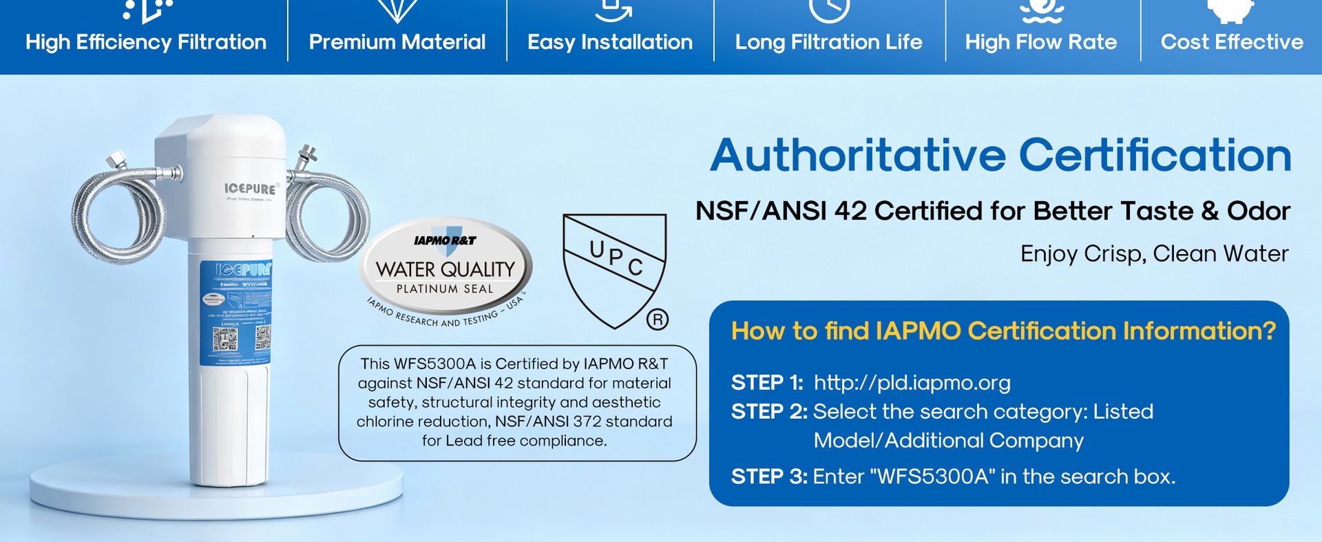ICEPURE Under Sink Water Filter System, 3 Years or 22000 Gallons Ultra High Life NSF/ANSI 42 Certified, Removes Heavy Metals,Chlorine,Direct Connect Under Counter Drinking Water System, USA Tech