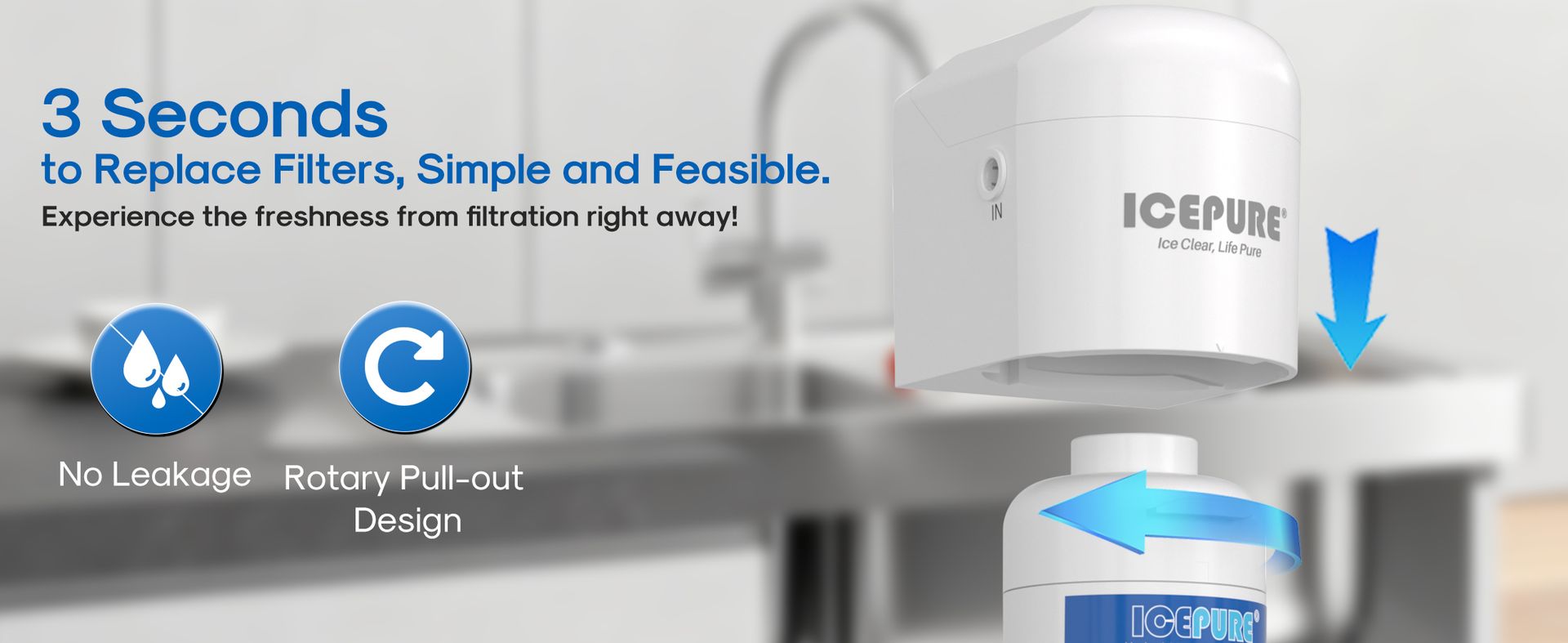 ICEPURE Under Sink Water Filter System, 3 Years or 22000 Gallons Ultra High Life NSF/ANSI 42 Certified, Removes Heavy Metals,Chlorine,Direct Connect Under Counter Drinking Water System, USA Tech