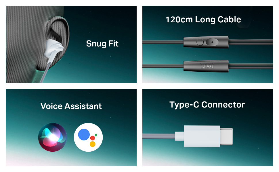 boAt Bassheads 300C Wired Earphones,Type-C Jack, 10mm Drivers, Signature Sound, in-Line Microphone, Integrated Controls, Voice Assistant & 120cm Cable (Active Black)