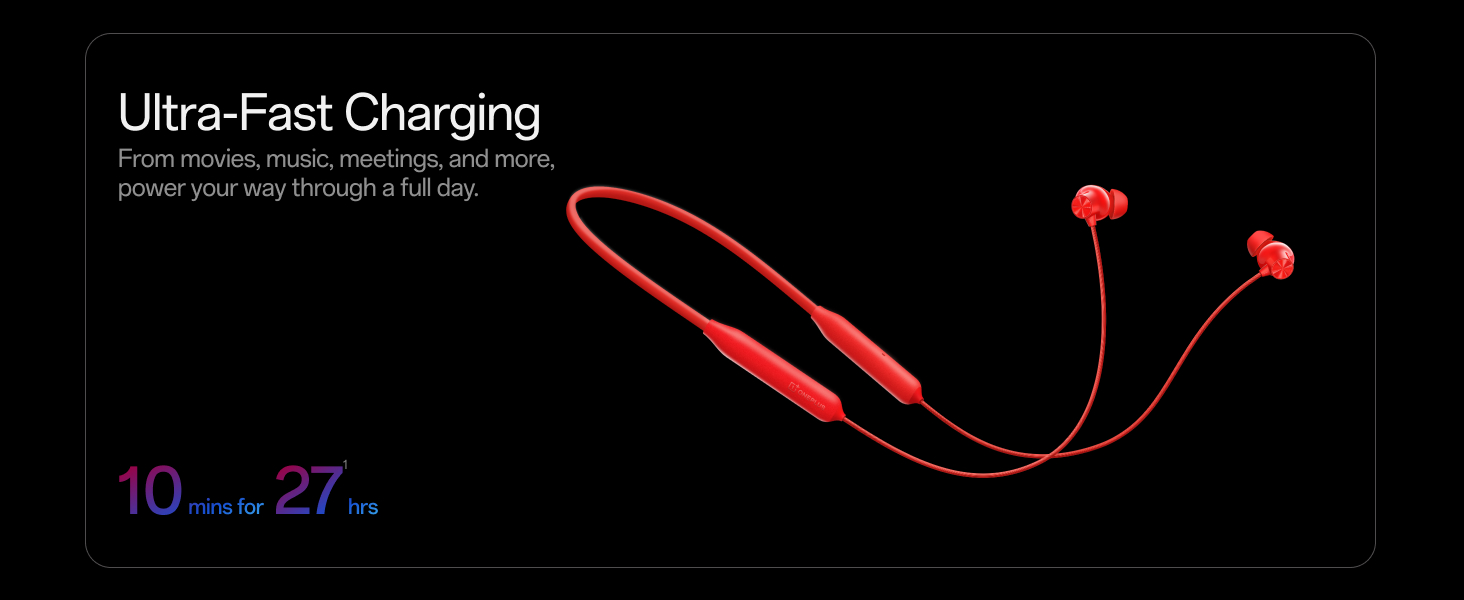 OnePlus Bullets Wireless Z3 in-Ear Neckband with 12.4mm Drivers, 3D Spatial Audio,10 mins Charge for 27 hrs Playback, AI Call Noise Cancellation, 4 EQ preset, Dynamic bass Enhancement & BT5.4