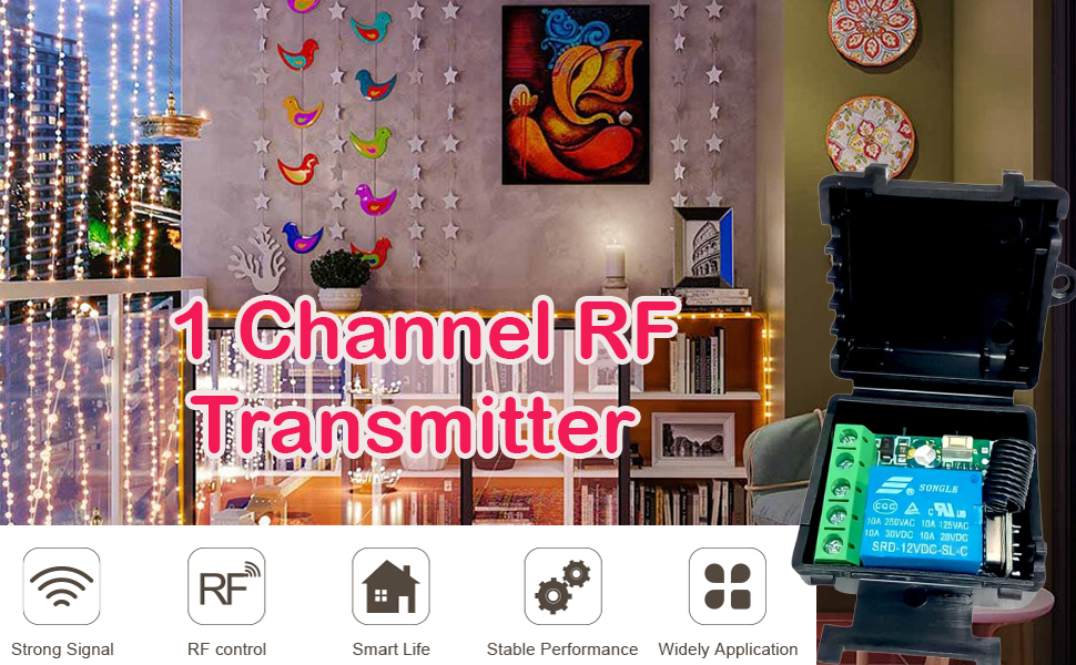 ROBOWAY 433Mhz Universal Wireless Remote Control with Fan/Water Motor/Door Lock-Unlock.. DC 12V 1CH RF Relay Receiver Module with Transmitters (1 Remote and 1 Receiver)