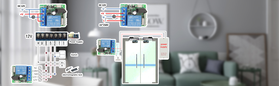 ROBOWAY 433Mhz Universal Wireless Remote Control with Fan/Water Motor/Door Lock-Unlock.. DC 12V 1CH RF Relay Receiver Module with Transmitters (1 Remote and 1 Receiver)