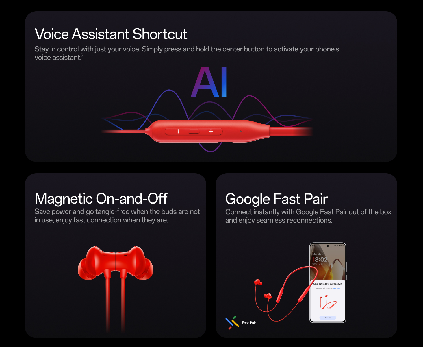 OnePlus Bullets Wireless Z3 in-Ear Neckband with 12.4mm Drivers, 3D Spatial Audio,10 mins Charge for 27 hrs Playback, AI Call Noise Cancellation, 4 EQ preset, Dynamic bass Enhancement & BT5.4