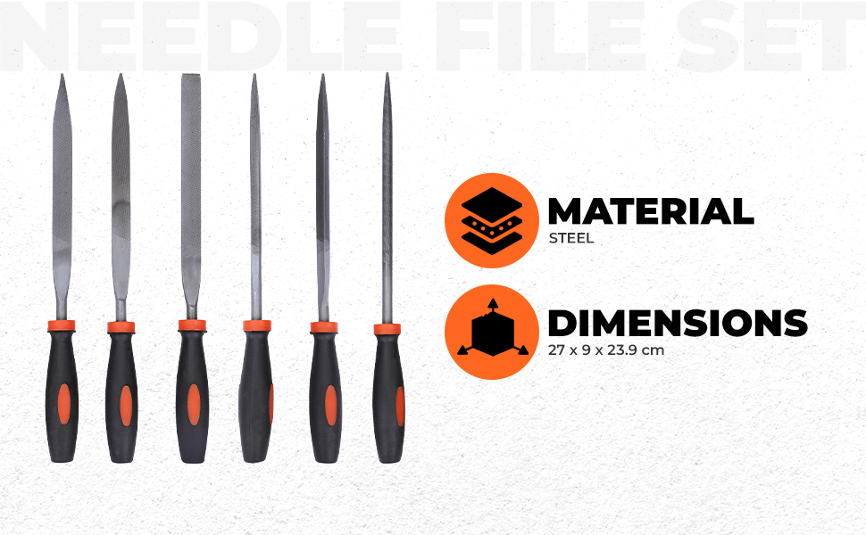 BLACK+DECKER BDHT22148 174mm 6-Piece Steel Needle File Set for Cutting & Smootheing Out Surfaces Ideal for Wood, Metal, Plastic for Home & DIY Use, ORANGE & BLACK