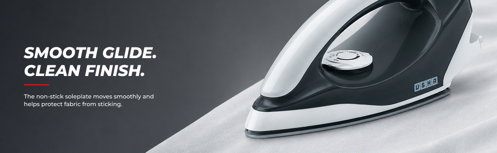 USHA Plastic Usha Aurora 1000Watt Dry Iron with Innovative Tail Light Indicator|Black Non Stick Soleplate for Longer Durability|Overheat Safety Shutoff|2 Years Warranty|(Grey & White),1000 Watts