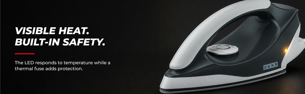 USHA Plastic Usha Aurora 1000Watt Dry Iron with Innovative Tail Light Indicator|Black Non Stick Soleplate for Longer Durability|Overheat Safety Shutoff|2 Years Warranty|(Grey & White),1000 Watts