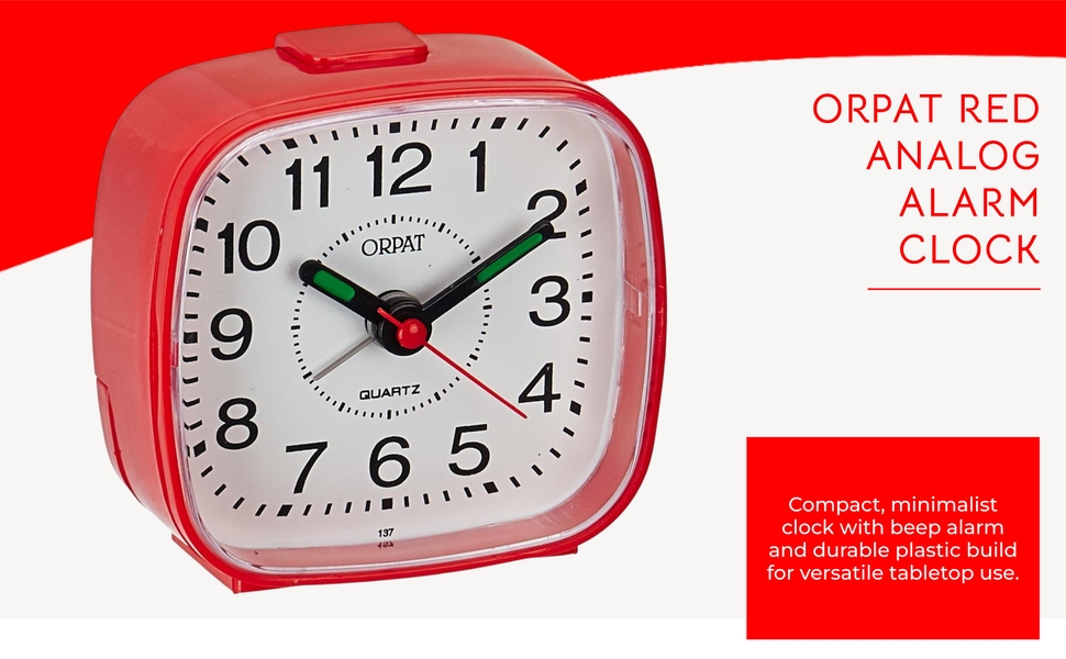 Orpat Plastic Beep Alarm Analog Clock (Red, Small, 7.18 cm x 3.3 cm x 6.8 cm) TBB-137