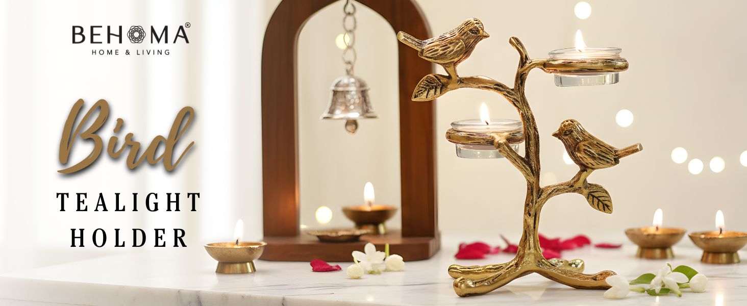 BEHOMA Metal Romantic Love Birds Tree Candle Valentine’s Day, Gold