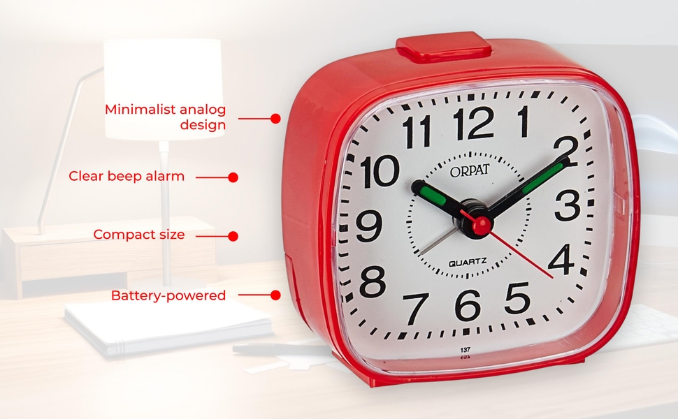Orpat Plastic Beep Alarm Analog Clock (Red, Small, 7.18 cm x 3.3 cm x 6.8 cm) TBB-137