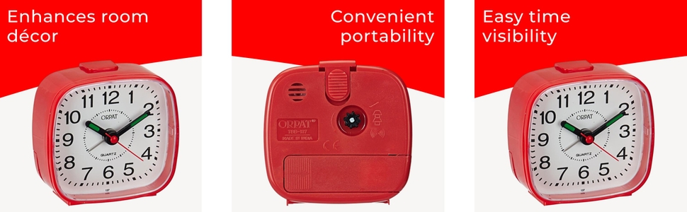 Orpat Plastic Beep Alarm Analog Clock (Red, Small, 7.18 cm x 3.3 cm x 6.8 cm) TBB-137