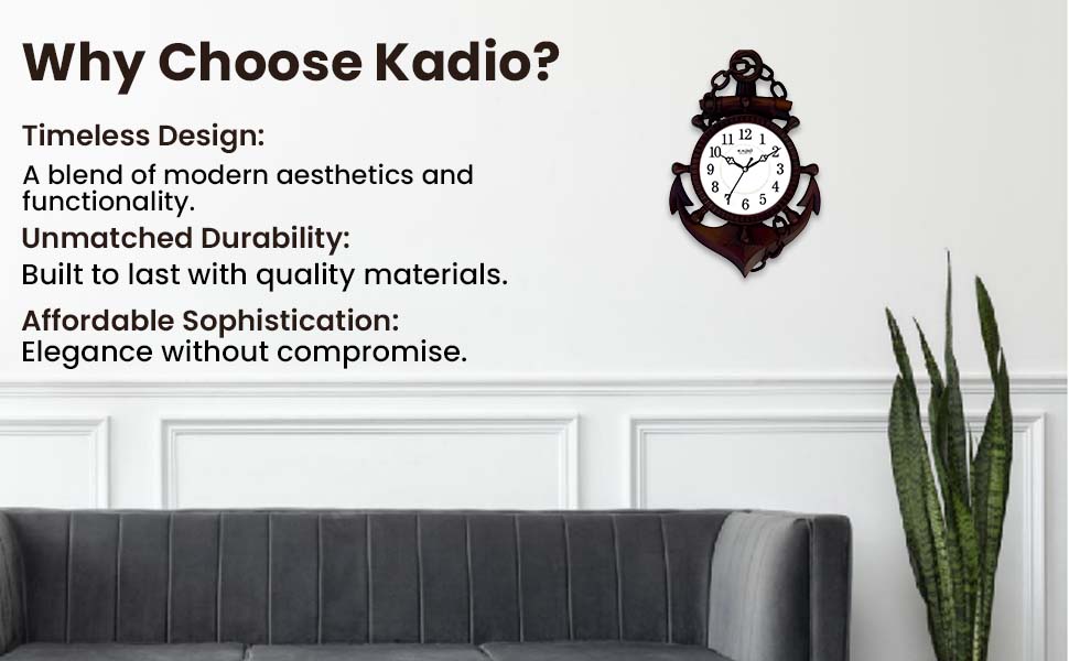 Kadio Analog 39 cm X 26 cm Wall Clock (Black, with Glass, Standard)