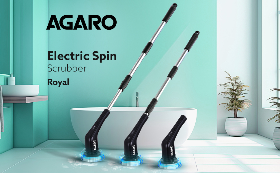 AGARO Royal Electric Spin Scrubber, Cleaning Brush Scrubber for Home, 400RPM/Mins - 8 Replaceable Brush Heads - 90Mins Work Time,3 Adjustable Size,2 Adjustable Speeds for Bathroom,Glass, Car, Black