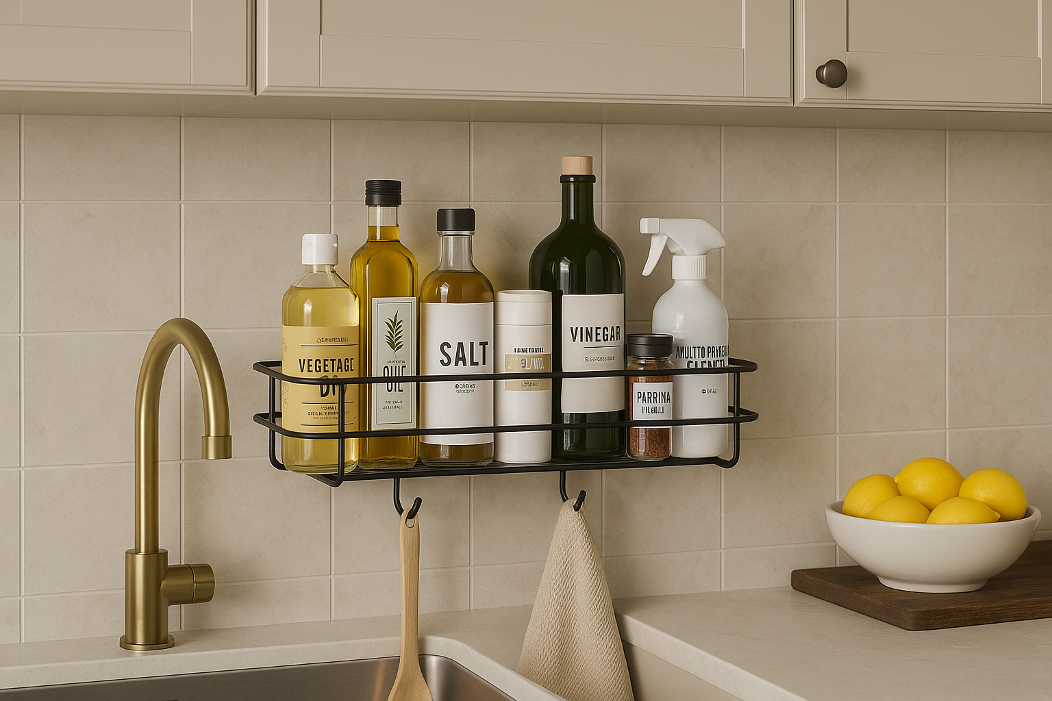 RERANT Self-Adhesive Bathroom Shelf with Hooks - Space-Saving Wall Mounted Shelf for Bathroom Essentials - Durable, No-Drill Required - Sleek Design. (Pack of 1)