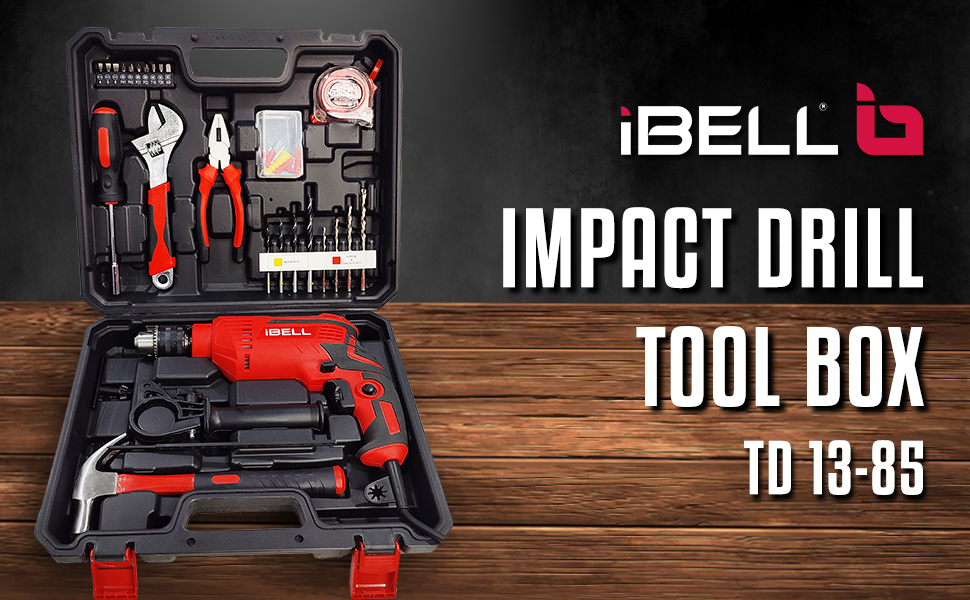 IBELL Professional Tool Kit With Impact Drill TD13-85 | 650W Pure Copper Motor | 13mm Metal Chuck | 2-Speed | 59-Piece Home Essential & DIY Tool Set | Red/Black BMC Box | 2-Year Warranty