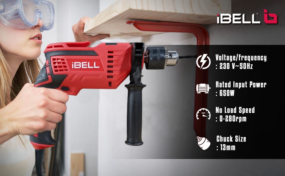 IBELL Professional Tool Kit With Impact Drill TD13-85 | 650W Pure Copper Motor | 13mm Metal Chuck | 2-Speed | 59-Piece Home Essential & DIY Tool Set | Red/Black BMC Box | 2-Year Warranty