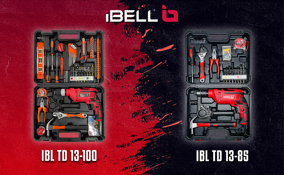 IBELL Professional Tool Kit With Impact Drill TD13-85 | 650W Pure Copper Motor | 13mm Metal Chuck | 2-Speed | 59-Piece Home Essential & DIY Tool Set | Red/Black BMC Box | 2-Year Warranty