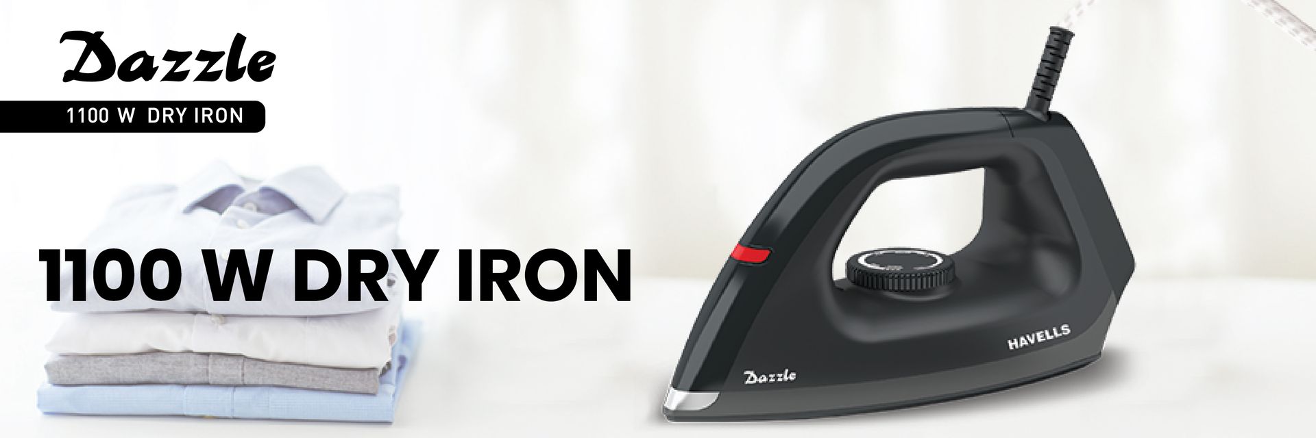 Havells Dry Iron Dazzle 1100 Watts, Iron Press, Greblon Non Sick Soleplate with German Technology| Shock Proof Body| Aerodynamic Design, 360° Swivel Cord|2 Years Door Step Warranty by Havells (Black)