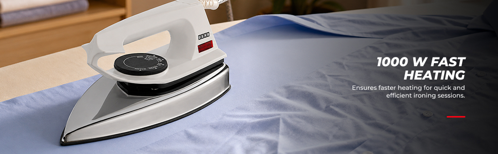 Usha 2802 1000Watt Dry Iron with Metal Body | Single Coat Black Non Stick Soleplate for longer durability | Thermal Safety Fuse | 180° Swivel Cord | 2 Years Warranty | (White)