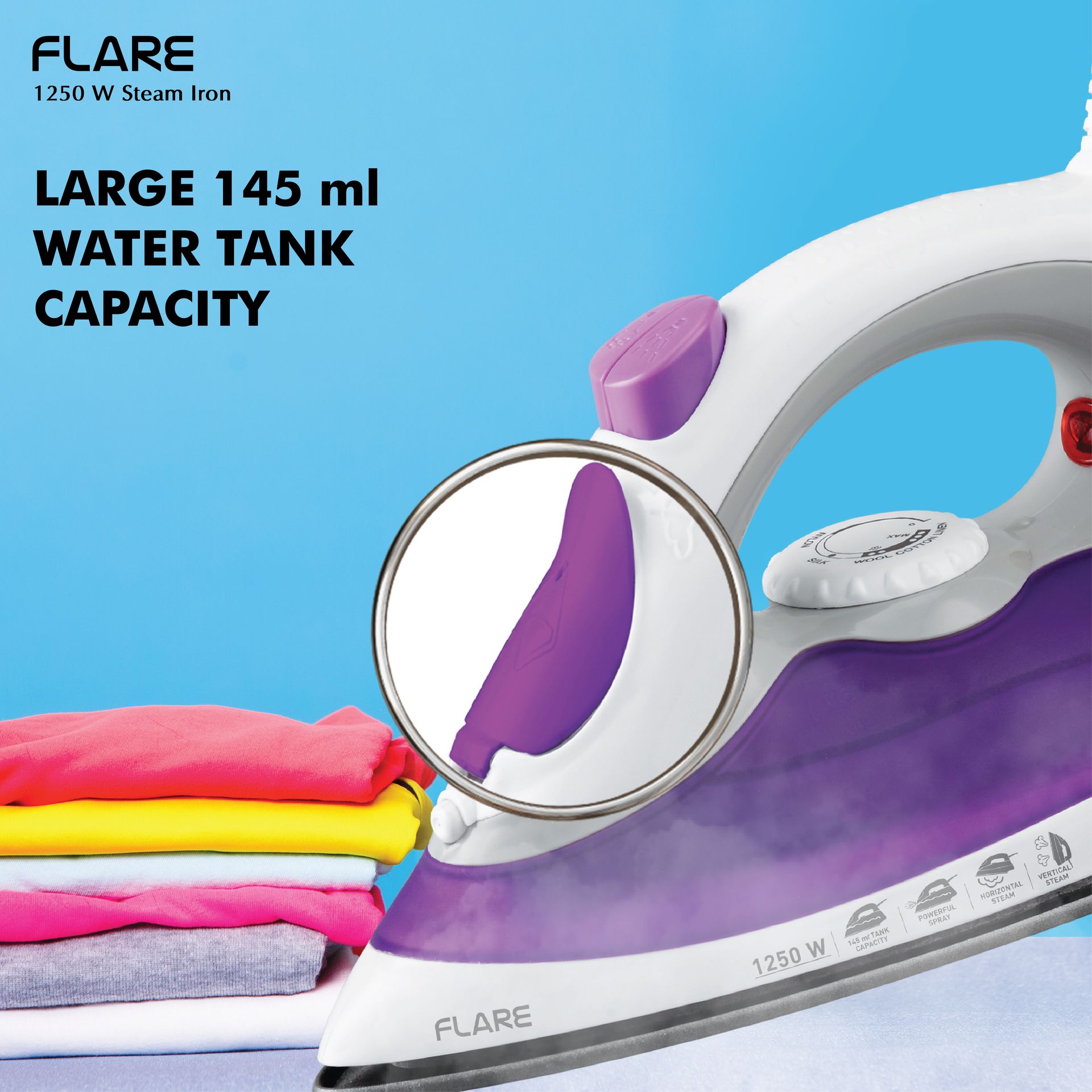 Havells Plastic Flare 1250 Watts Steam Iron With Vertical & Horizontal Ironing | Teflon Coated Sole Plate| Powerful Mist Spray With 3 Functions| 360° Swivel Cord|2 Years Manufacturer Warranty (Purple)