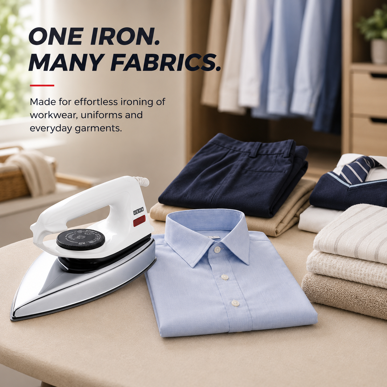Usha 2802 1000Watt Dry Iron with Metal Body | Single Coat Black Non Stick Soleplate for longer durability | Thermal Safety Fuse | 180° Swivel Cord | 2 Years Warranty | (White)