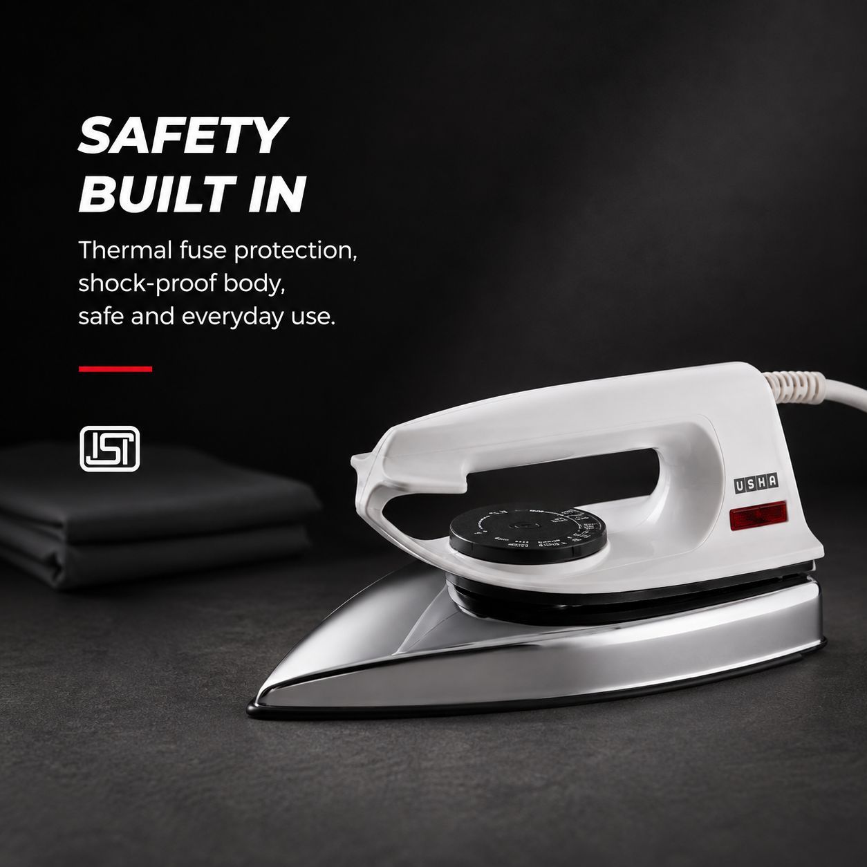 Usha 2802 1000Watt Dry Iron with Metal Body | Single Coat Black Non Stick Soleplate for longer durability | Thermal Safety Fuse | 180° Swivel Cord | 2 Years Warranty | (White)
