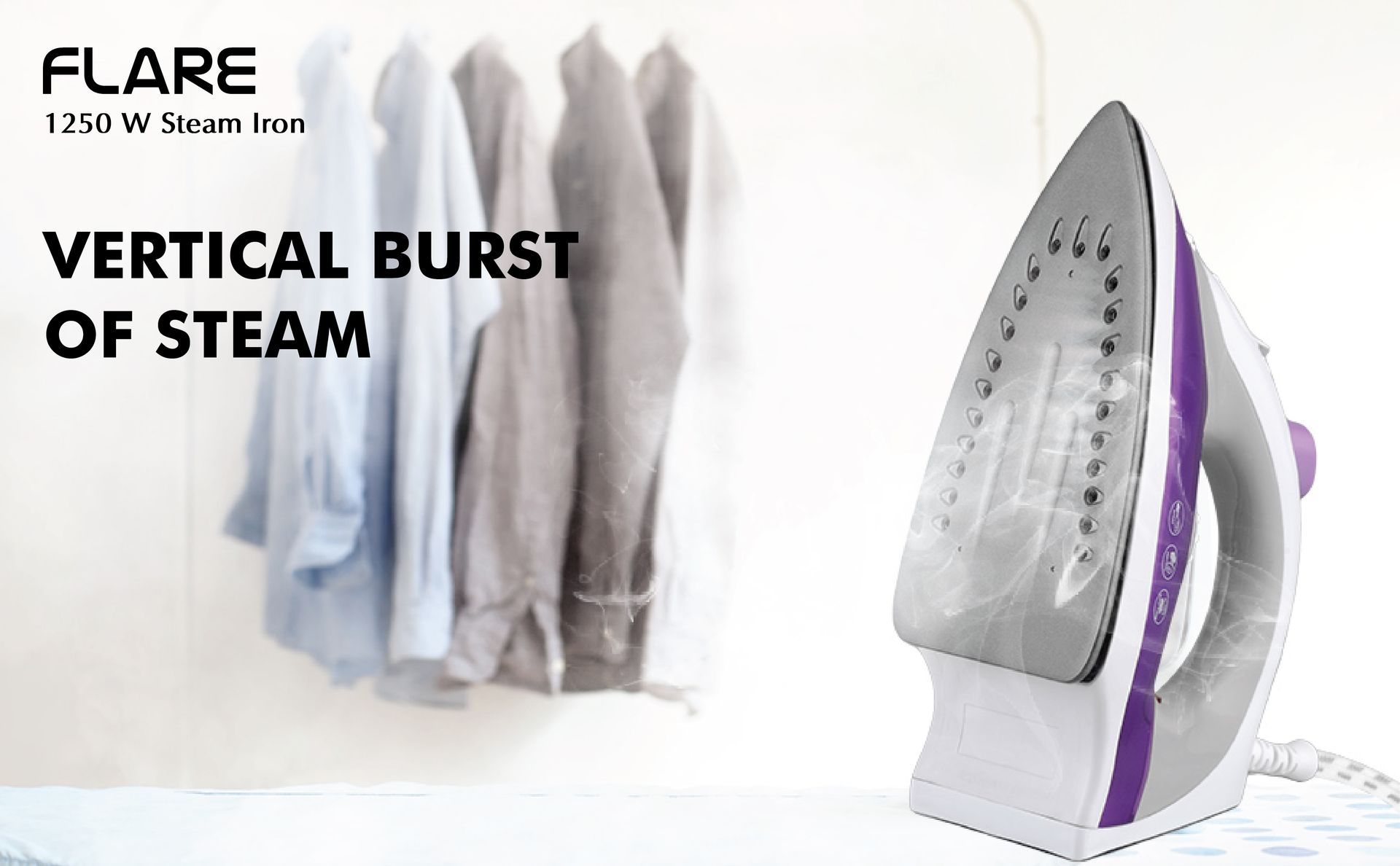 Havells Plastic Flare 1250 Watts Steam Iron With Vertical & Horizontal Ironing | Teflon Coated Sole Plate| Powerful Mist Spray With 3 Functions| 360° Swivel Cord|2 Years Manufacturer Warranty (Purple)