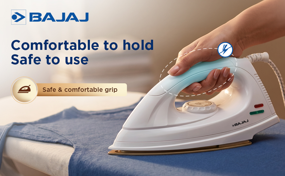 Bajaj DX-7 1000 Watts Dry Iron | Advance Soleplate And Anti-Bacterial German Coating Technology | Light Weight Iron | Thermal Safety Fuse | 360 Degree Swivel Cord | 2-Yrs Warranty 【White】