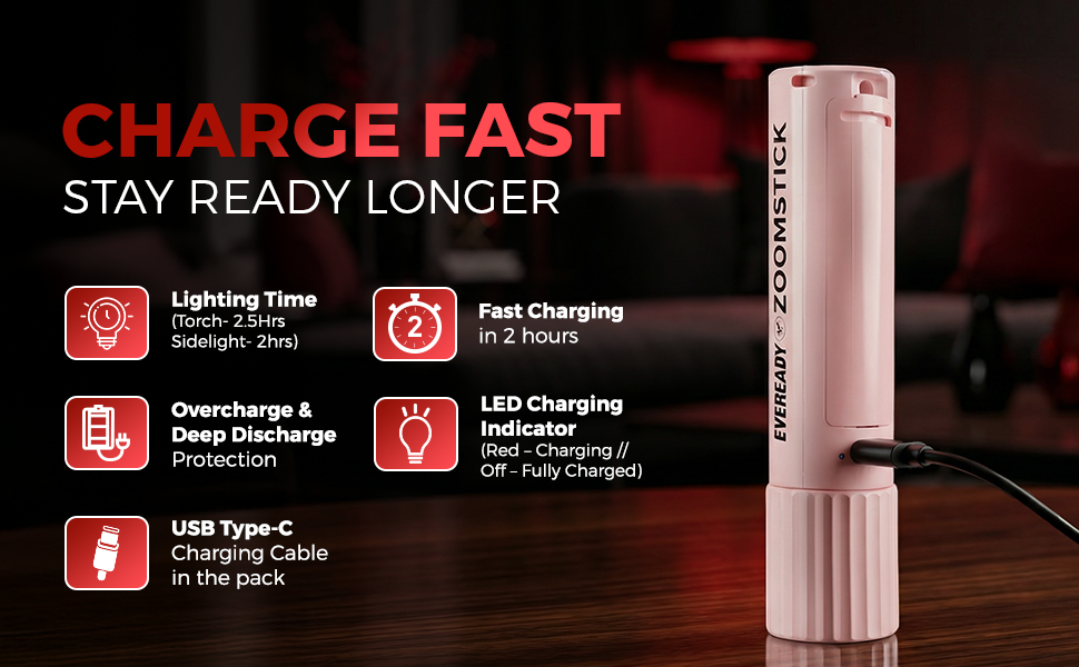 EVEREADY DL105 Zoomstick Rechargeable 1W Front Torch Cum 1W Sidelight