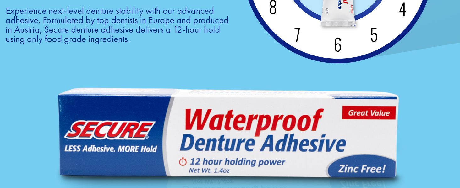 Secure Denture Adhesive Cream, Zinc Free Denture Glue, 1.4 oz, 4 Pack