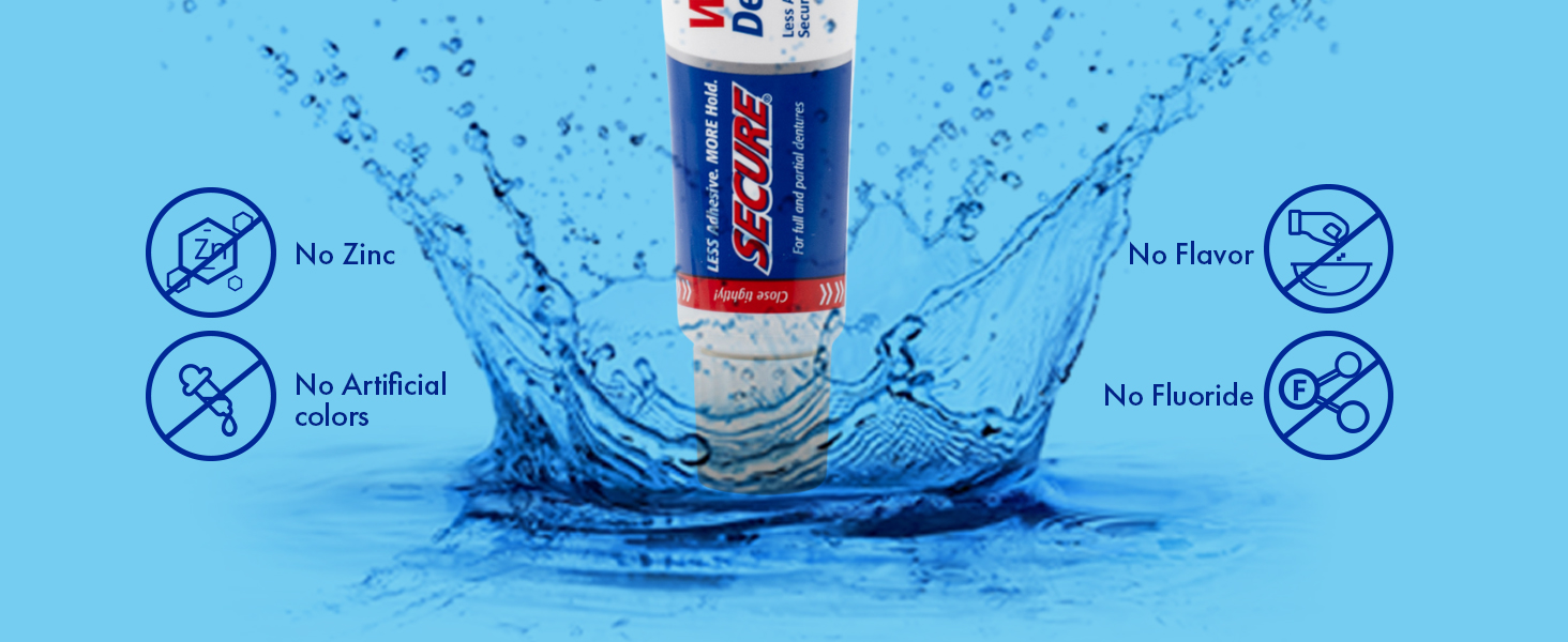 Secure Denture Adhesive Cream, Zinc Free Denture Glue, 1.4 oz, 4 Pack