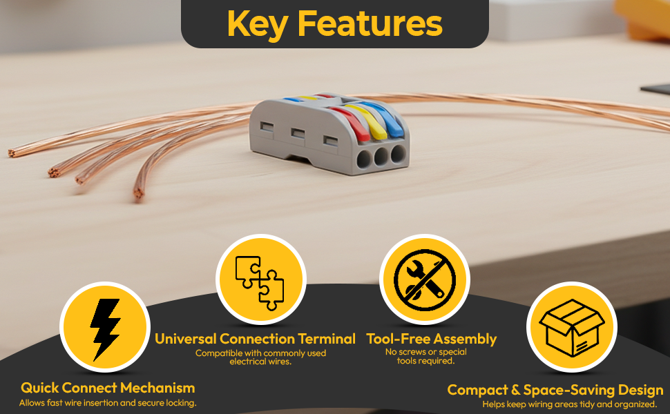 XELYTON Wire Clip Connector, Universal Connection Terminals, Circuit Inline Splices Electric Connectors, Quick Connect & Freely Assemble Electrical Splicing Kit for Compact (3 In 3 Out, 5)