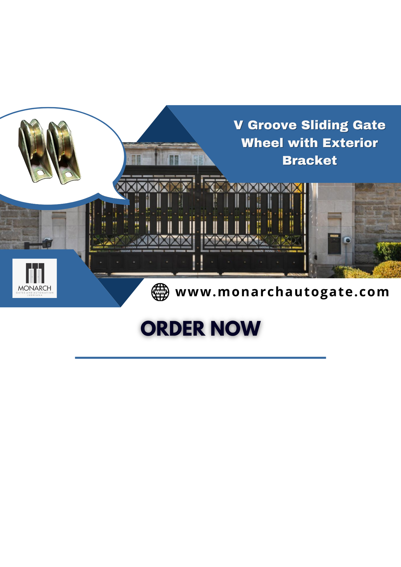 MONARCH - V Groove Sliding GATE Wheel with Exterior Bracket, for Residential Gates and Industrial Gates, Suitable for V Track, with Bearing and Bracket | Set of 2 | 300KG Capacity
