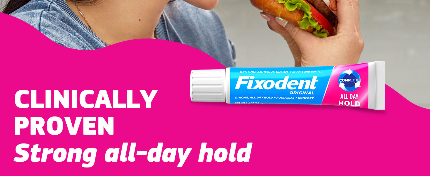 Fixodent Complete Denture Adhesive Cream, Original, 2.4 oz (3-Pack) – Strong False Teeth Glue, Secure Dental Adhesive for Full and Partial Plates, Packaging May Vary