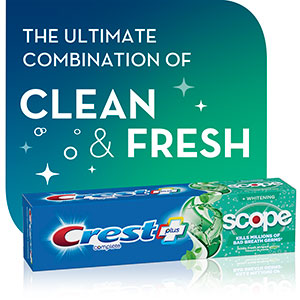Crest + Scope Whitening Toothpaste - Pack of 3, 5.4 Oz Tubes - Anticavity Fluoride Toothpaste, Fresh Breath, Kills Germs - Tartar Protection, Enamel Protection - Minty Fresh Flavor