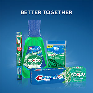 Crest + Scope Whitening Toothpaste - Pack of 3, 5.4 Oz Tubes - Anticavity Fluoride Toothpaste, Fresh Breath, Kills Germs - Tartar Protection, Enamel Protection - Minty Fresh Flavor