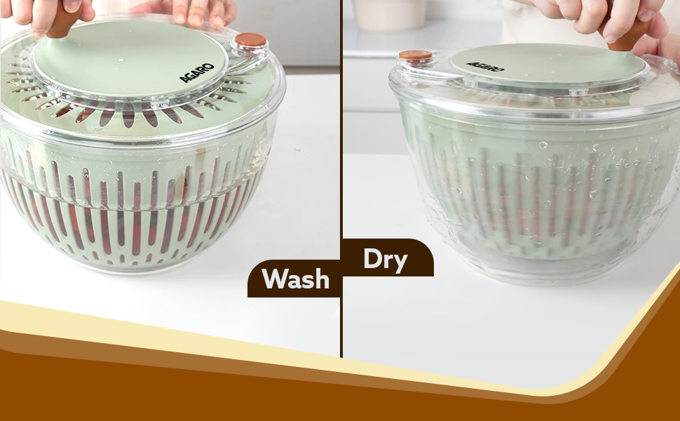 AGARO Elite Salad Spinner, 5L, Vegetable Cleaner & Dryer, Removes Excess Water & Pesticides, Cleans Vegetables Thoroughly, for Mixing Salad with Dressing, Drying Pasta, BPA Free Food-Grade Plastic