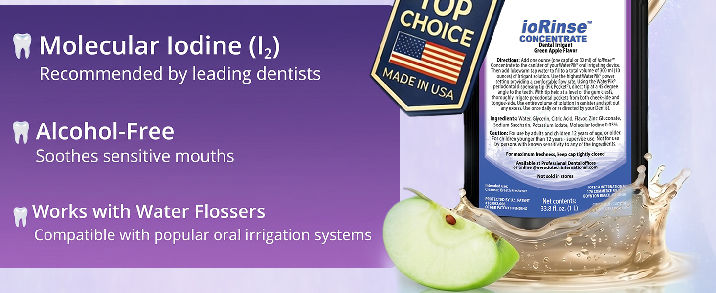 ioRinse Dental Irrigant with Molecular Iodine for Waterpik, Water Flossers