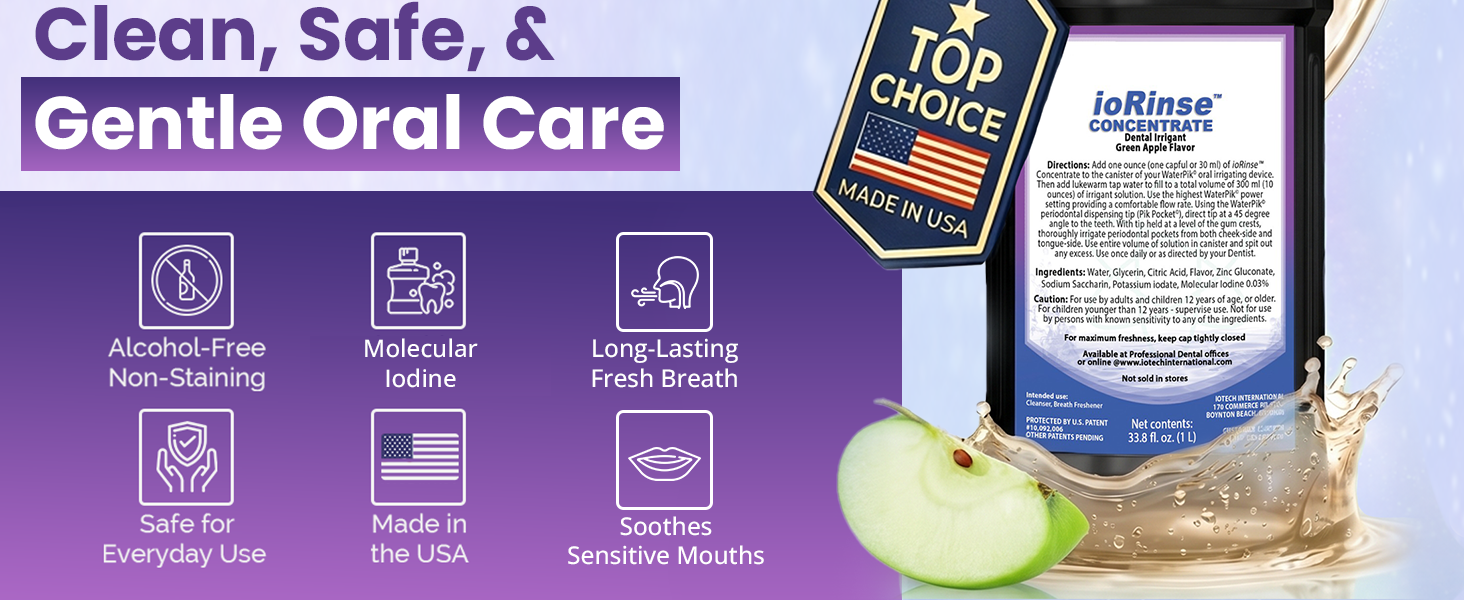 ioRinse Dental Irrigant with Molecular Iodine for Waterpik, Water Flossers