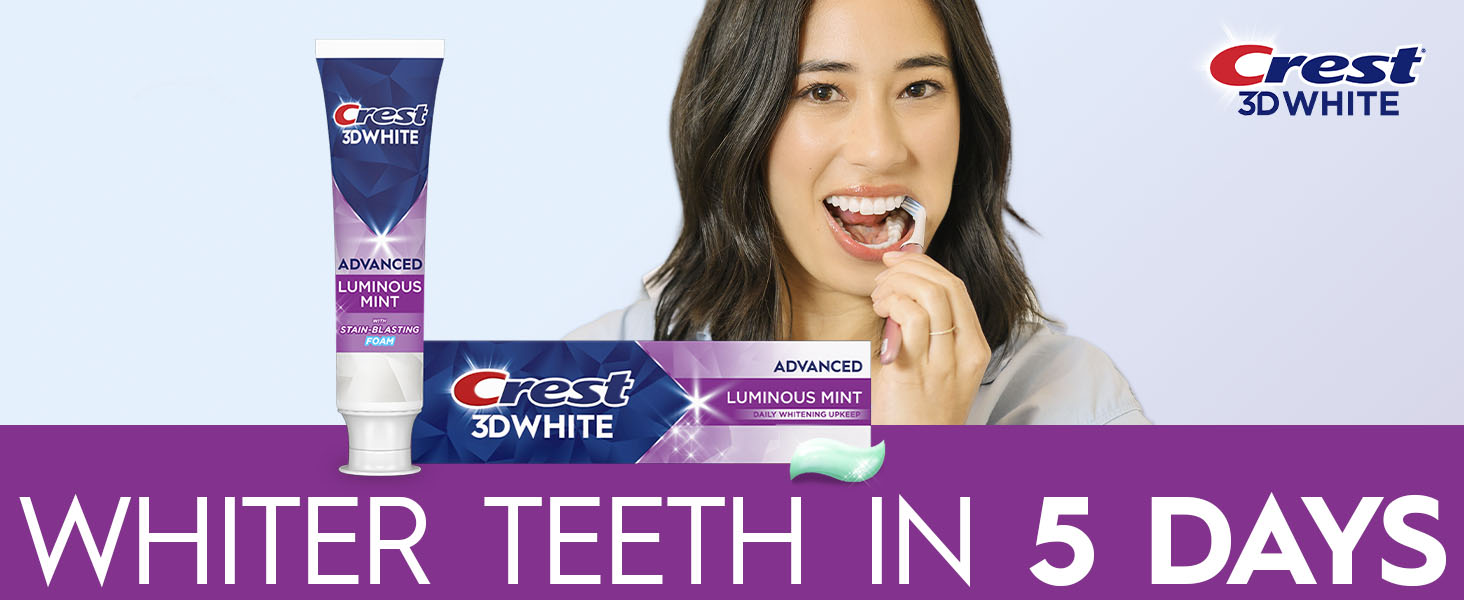 Crest 3D White Advanced Toothpaste, Luminous Mint, 3.7 oz (Pack of 4), Whiter Teeth in 5 Days, Enamel Safe Fluoride Toothpaste for Cavity Protection and Stain Removal