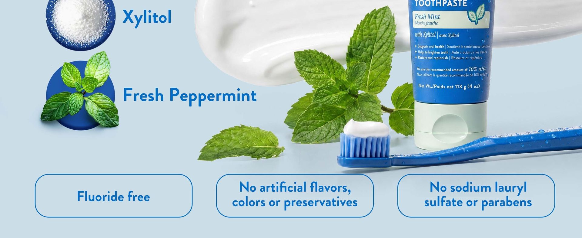Mouthology 10% Nano Hydroxyapatite Toothpaste Fluoride Free, Whitening*, Rod Shaped nHA, Xylitol Toothpaste for Adults, Enamel Care*, Sensitive Teeth*, SLS Free, Mint 4oz (USA Made) Package May Vary