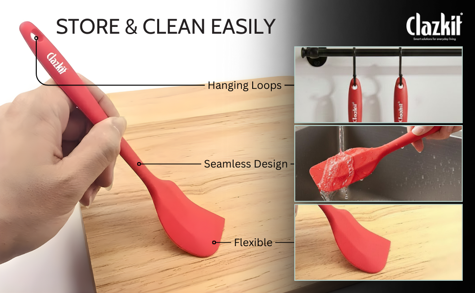 Clazkit Large Spatula & Large Spoon, Non-Stick Silicone Spatula Set for Cooking & Baking, Seamless Design Food-Grade & BPA-Free, Dishwasher Safe (RED) Set of 2