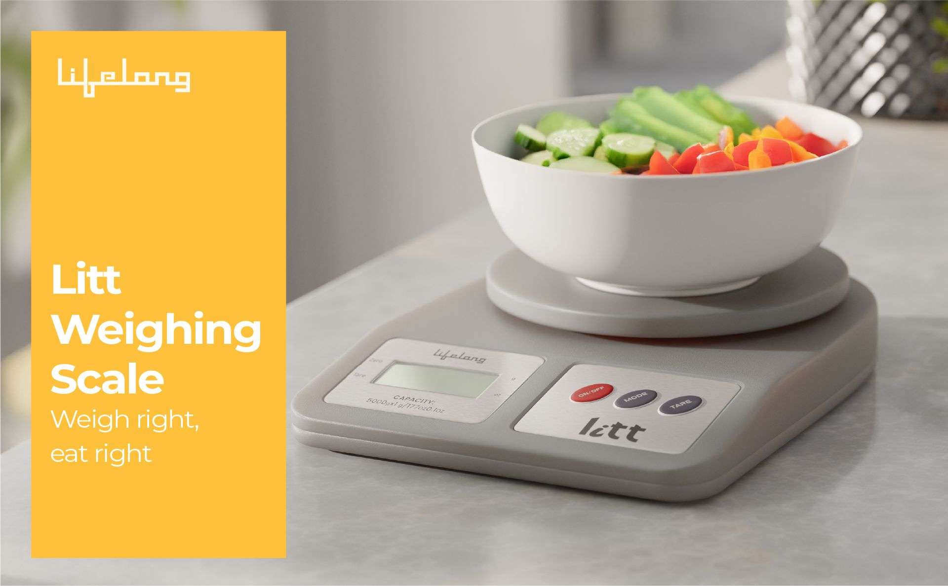 Litt by Lifelong Digital Kitchen Weighing Scale | LCD Display with Tare & Mode Function | Compact & Accurate Weighing Machine for Kitchen, Baking, Diet, Food & Grocery | 5kg Capacity