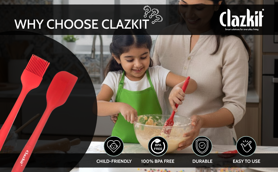 Clazkit Large Spatula & Large Spoon, Non-Stick Silicone Spatula Set for Cooking & Baking, Seamless Design Food-Grade & BPA-Free, Dishwasher Safe (RED) Set of 2