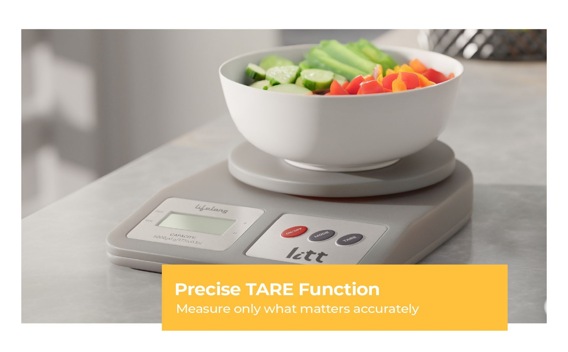Litt by Lifelong Digital Kitchen Weighing Scale | LCD Display with Tare & Mode Function | Compact & Accurate Weighing Machine for Kitchen, Baking, Diet, Food & Grocery | 5kg Capacity