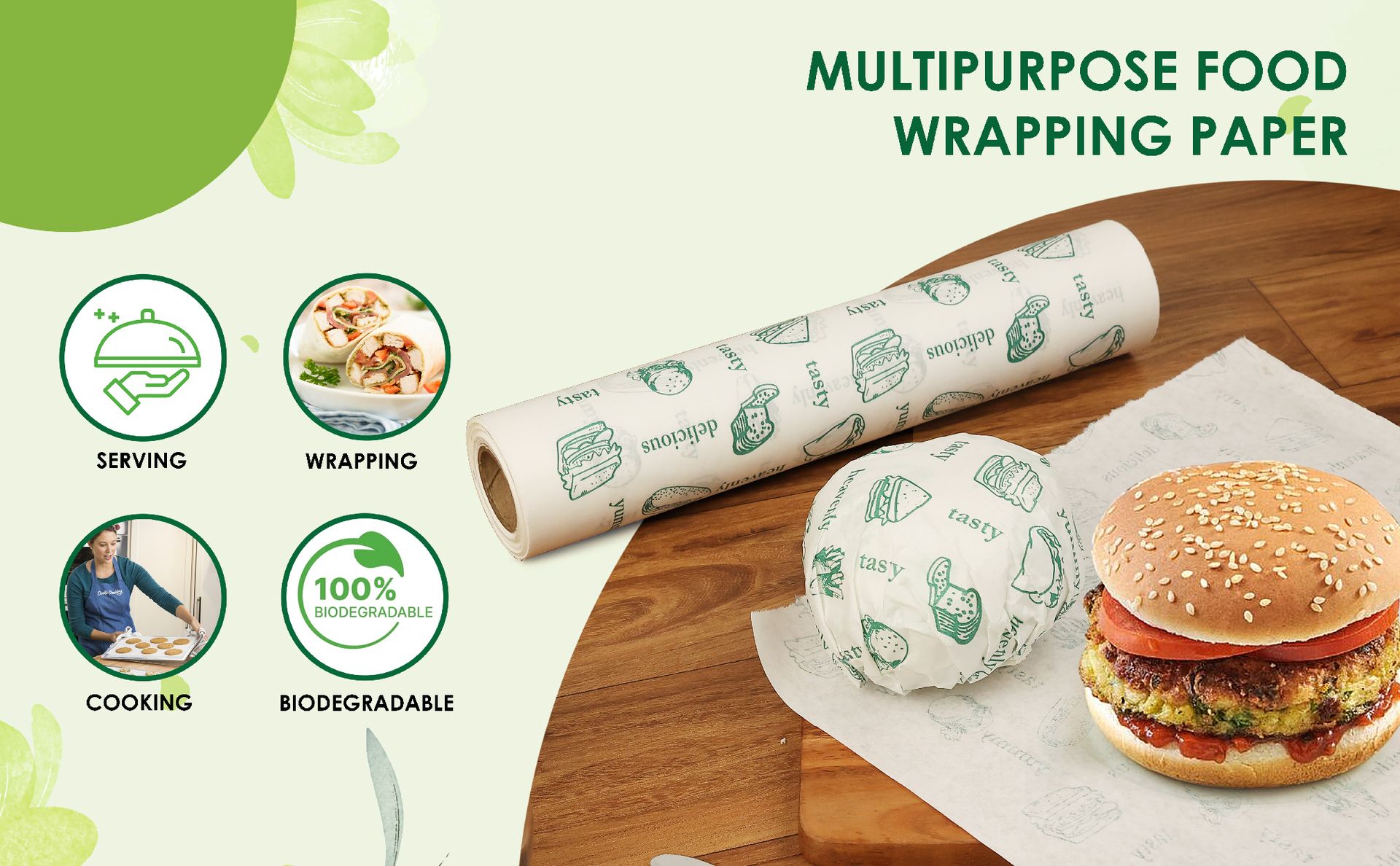 EUROWRAP Food Wrapping Butter Paper 10 Mtr (8+2) | Extra Thick Food Grade Wrap for Cooking, Baking, Packing, Serving & Roti | Non-Stick Multipurpose Parchment Paper | Kitchen Essentials
